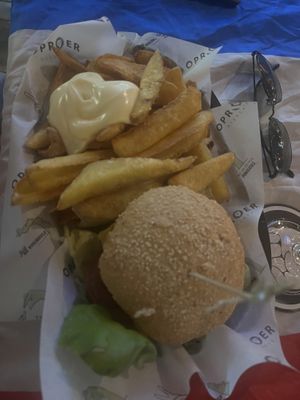 Classic burger with fries   at Oproer Brouwerij Biercafé in Utrecht