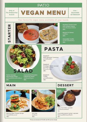 Full vegan menu at Patio at Emquartier in Bangkok