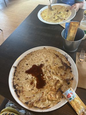 Kids pancake with banana and a normal (big) pancake  at Bloem in Ede