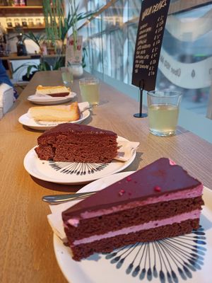 Choco-rasberry and sacher torte at LUSH Cafe in Munich
