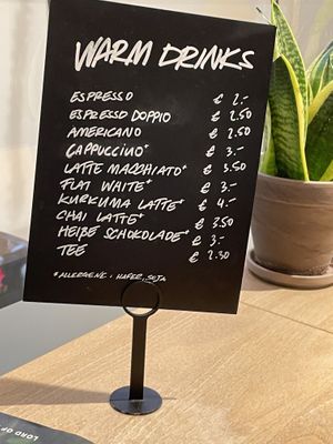 Drinks list  at LUSH Cafe in Munich