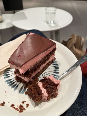Delicious chocolate raspberry cake- all baked goods are from nearby bakery Siggis!  at LUSH Cafe in Munich