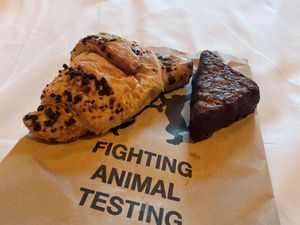 Delicious chocolate croissant and chocolate walnut bar- all baked goods are from nearby bakery Siggis!  at LUSH Cafe in Munich