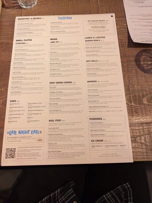 Food menu at Turtle Bay in Coventry