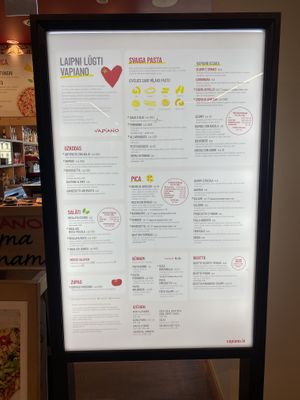 Menu  at Vapiano in Riga