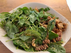 Vegan “creamy” chicken fusilli with spinach and rocket.   at Vapiano in Riga