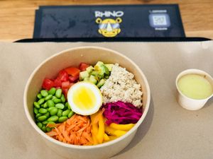Rainbow bowl at Rhino Vegan Beat in Mykonos