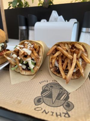 Gyros (the one on the left was our favorite with truffle sauce)  at Rhino Vegan Beat in Mykonos