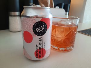 Raspberry kombucha 😍 at Rhino Vegan Beat in Mykonos