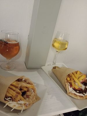 Black rhino & Greek gyros at Rhino Vegan Beat in Mykonos