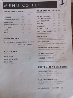 Drinks menu at Bella Goose Cafe on the Pond in Chiang Mai