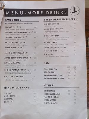 Drinks menu at Bella Goose Cafe on the Pond in Chiang Mai