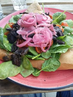 Gremolata baked portabello galette - salty but nice at A la Crêpe in Stockholm