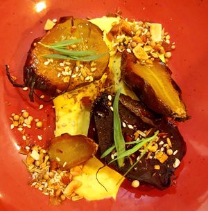 Beautiful starter of roasted beetroots at FoodVia in Arnhem