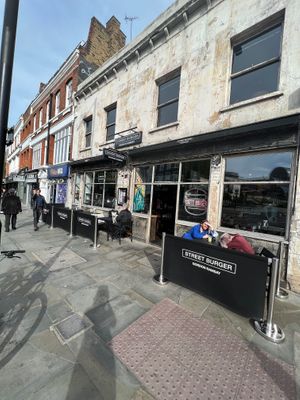 Exterior on Upper Street, with outside seating at Gordon Ramsay Street Burger in North London