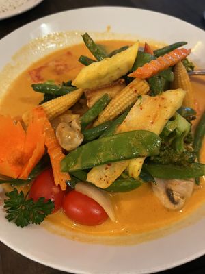 Vegetables and tofu in red coconut milk curry. #Veganuary at Rice Paper Canton in Canton