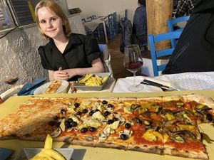 Pizza vegan , artichokes, aubergine , peppers, olives  at Ristorante Pizzeria Lido in Alghero
