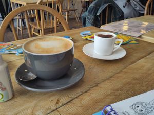 Latte and babycino at Bondade in Leicester