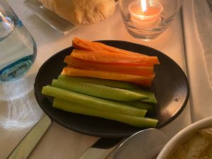 Complementary carrots and cucumber at Trio in Kalkan