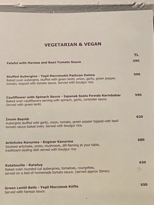 Vegetarian & Vegan menu  at Trio in Kalkan