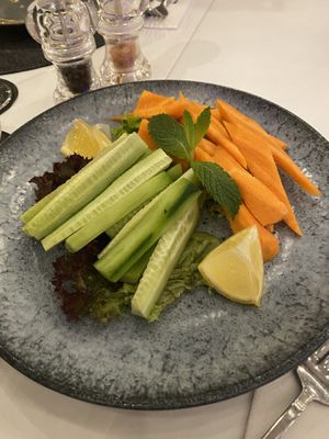 Cucumber and carrots (brought as alternative as they didn’t have vegan bread)  at Trio in Kalkan