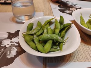 Salted Edamame at Japanos Athenaeum in Bucharest