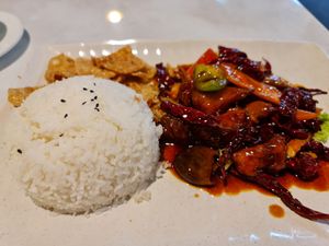 Lion mane mushroom rice set at Red Apple 红苹果素食 - Tampines in East Singapore