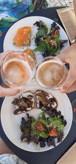 salmon & guacamole toast + mushroom & cashew cream cheese toast at Cajual Vegan Foodsters in Loule