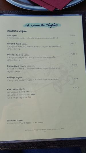Vegane Dessertkarte 🌱💚😍💚🌱 at Cafe Restaurant Am Flugplatz in Wyk Auf Foehr