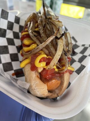 Hotdog with grilled onions ( optional )  at Araujo's Plant Powered - Ghost Kitchen in Las Vegas