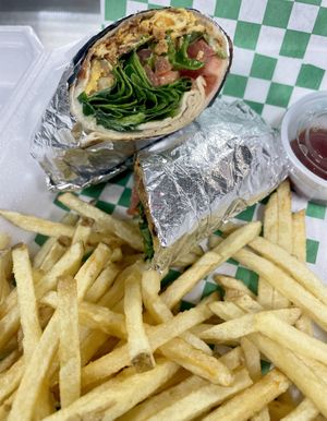 Breakfast burrito served with fresh-cut potatoes   at Araujo's Plant Powered - Ghost Kitchen in Las Vegas