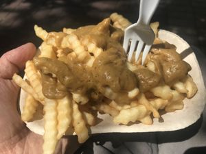 Cheezy fries at Loving Hut Express - Food Cart in Vancouver