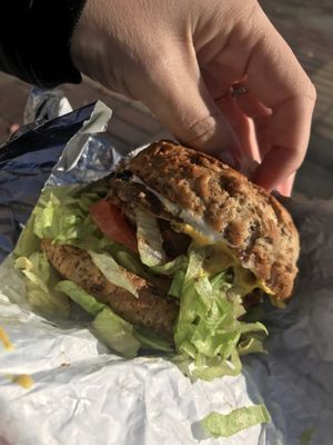 Gf mushroom burger at Loving Hut Express - Food Cart in Vancouver