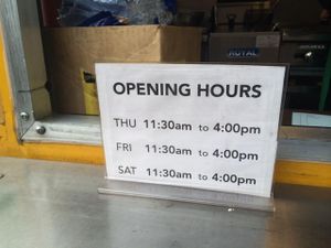 Trading hours, taken Feb 2015 at Loving Hut Express - Food Cart in Vancouver
