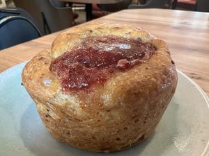 Strawberry brioche  at Little Saint in Healdsburg