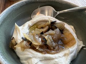 CULTURED CASHEW SPREAD WITH SPRING ONIONS  at Little Saint in Healdsburg