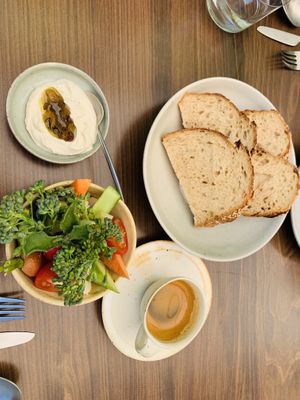 Fresh veg, levain, cashew dip at Little Saint in Healdsburg