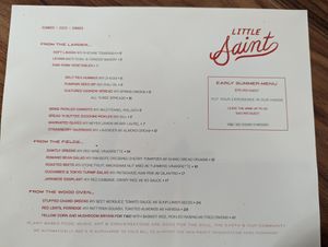 Food menu at Little Saint in Healdsburg