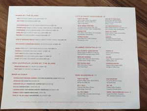 Drinks menu at Little Saint in Healdsburg