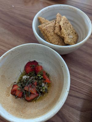 Cheese and crackers - part of the Early Summer Menu at Little Saint in Healdsburg