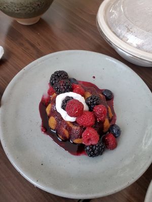 Fresh Berry Corncake at Little Saint in Healdsburg
