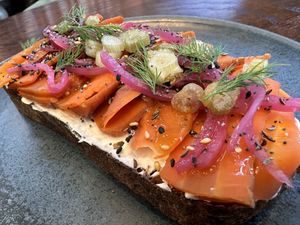 Carrot lox toast  at Little Saint in Healdsburg