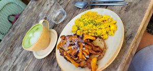 Tofu scramble with trumpet mushroom toast   at Little Saint in Healdsburg