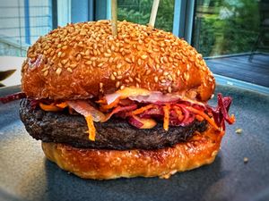 Black bean burger 🍔   at Little Saint in Healdsburg