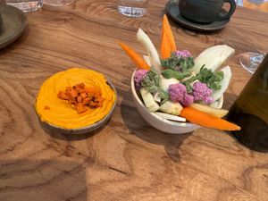 Smoked carrot dip and veggies (sold separately)  at Little Saint in Healdsburg