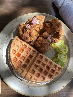 Mushroom and waffle  at Little Saint in Healdsburg