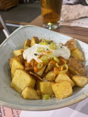 Delicious patatas bravas with egg free alioli  at Al Punto in Gandia