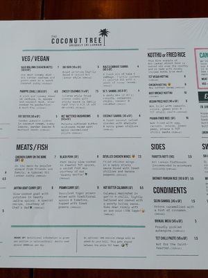 Vegan part of the menu at The Coconut Tree in Birmingham