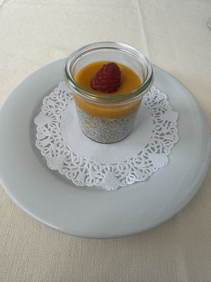 Chia pudim with mango cream on top  at La Vista in Varenna