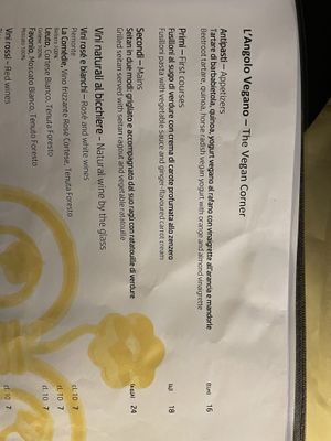 vegan menu  at La Vista in Varenna